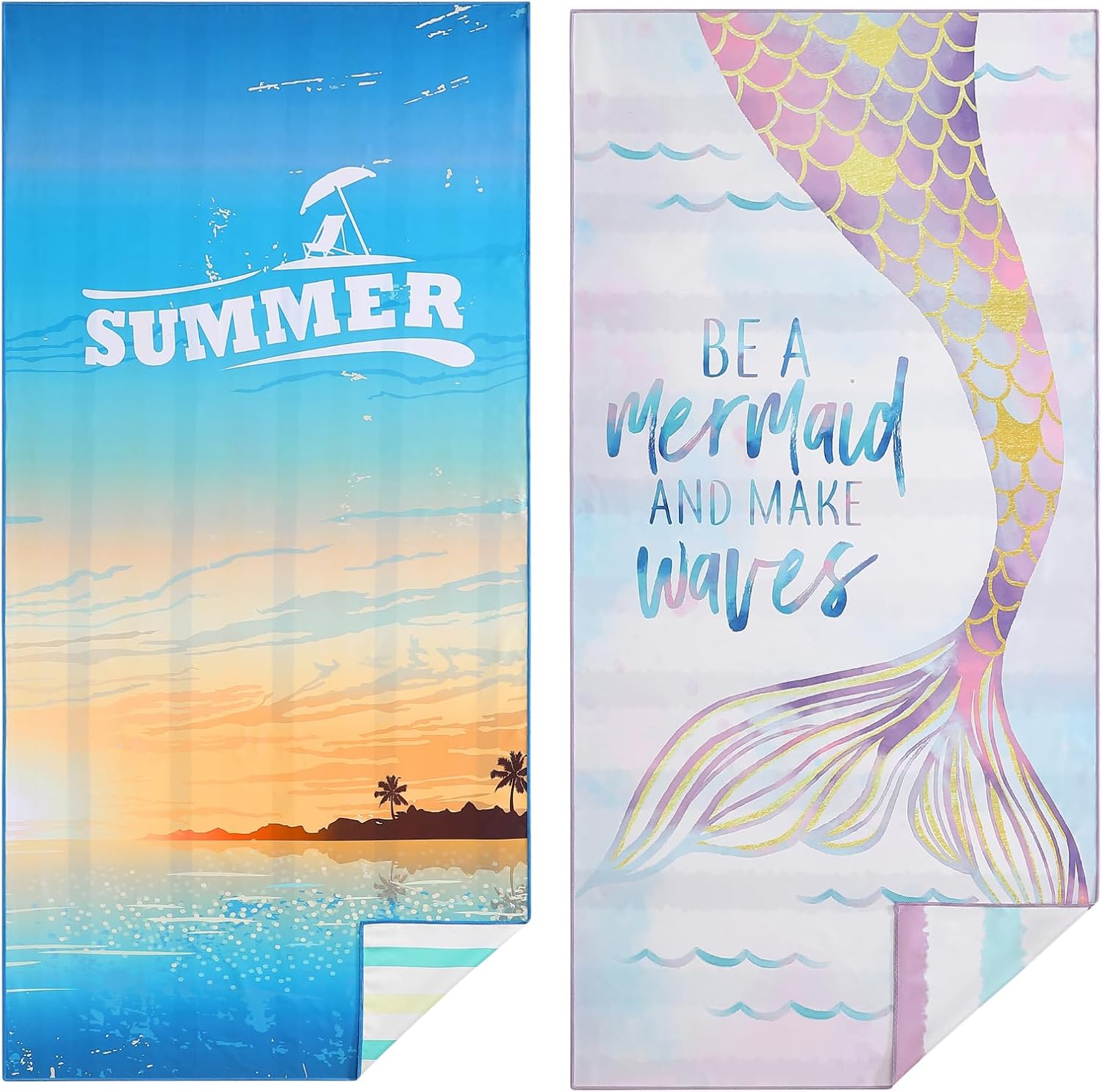 Casa Platino Beach Towel 2 Pack – Extra Large 32″x71″ Quick Dry Microfiber Towels, Lightweight Sand Free Travel Towel for Pool, Camping & Beach Essentials for Women – Beni