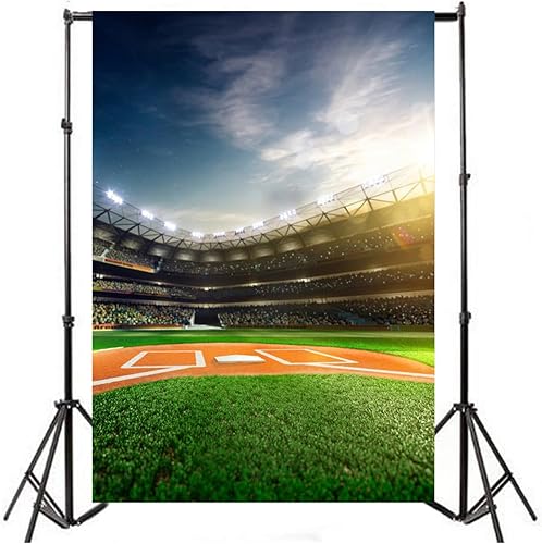 Miniatura 4 de AOFOTO Fondo de béisbol de 6 x 8 pies, campo de béisbol, fondo de fotografía, juego deportivo, gradas de estadio, proyector de partido, adulto,