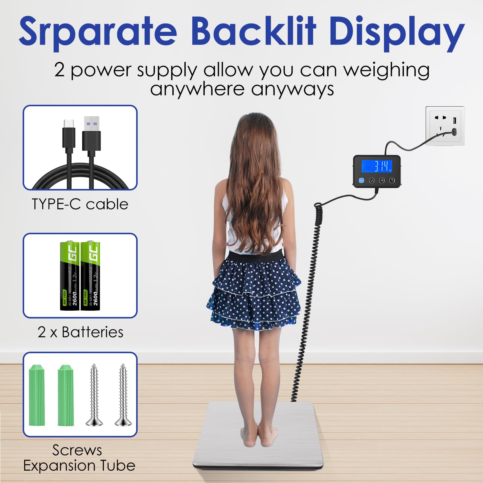 Balance Postale, 50g-200kg Balance Colis Numérique de Haute Précision, Balance pour Colis avec Fonction Hold/Tare, Inoxydable Pese Colis pour Colis Entrepôt Bagages, Écran Lcd Externe
