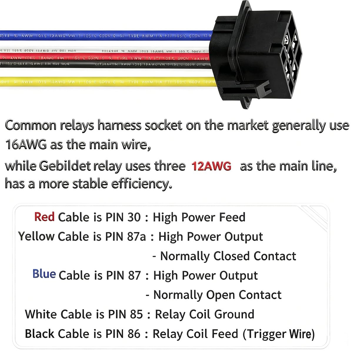 Gebildet 2szt. 40/30A Wodoodporny Przekaźnik Przełącznikowy 12AWG Zestaw Wiązki z Wbudowaną Diodą - 12V DC 5 Pinów SPDT Przekaźniki Samochodowe z Wodoodpornymi Złączami