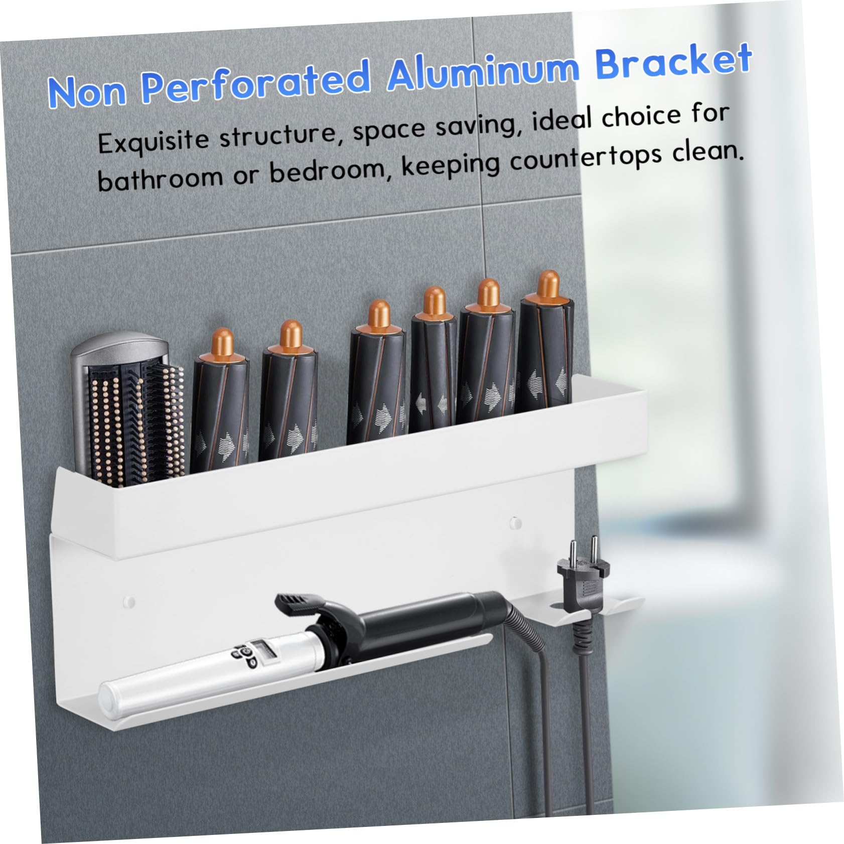 Toyvian Aluminium Haartrockner Halterung Ohne Bohren Wandmontierter Föhnhalter Hitzebeständiger Lockenstab und Glätteisen Organizer Platzsparendes Badezimmer Zubehör Einfache Montage Weiß