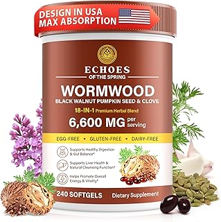 18-in-1 Wormwood Black Walnut Clove Cleanse for Humans, 6600mg Serving, 80 Day Supply, Natural Gut Detox & Digestive Health with Pumpkin Seed, Garlic, Oregano and More, 240 Softgels