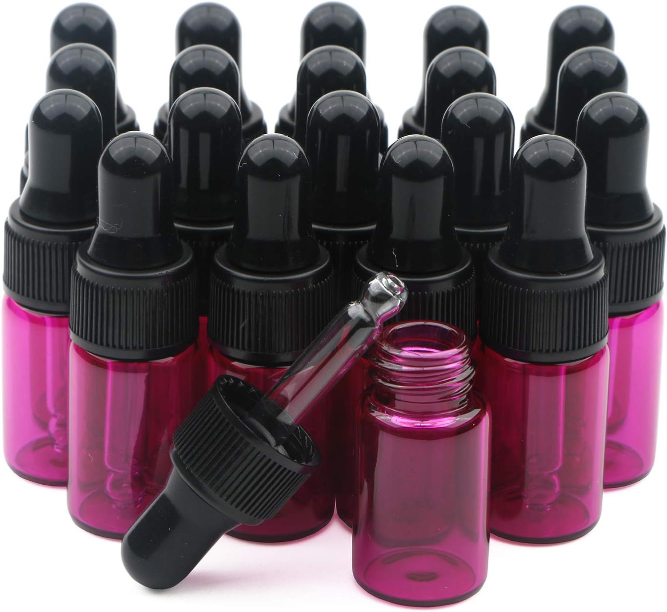 3ml Rose Red Glass Essential Oil Dropper Bottles with Clear Pipettes Dropper Rose Red Eye Drops Vials with Black Screw Cap Perfume Beauty Fragrance Cosmetic Bottles 20 Pack