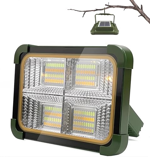 Linterna solar para acampar de 200 W, luz recargable para exteriores, esenciales de viaje con 6000 mAh de emergencia, 5 modos, luz de trabajo LED