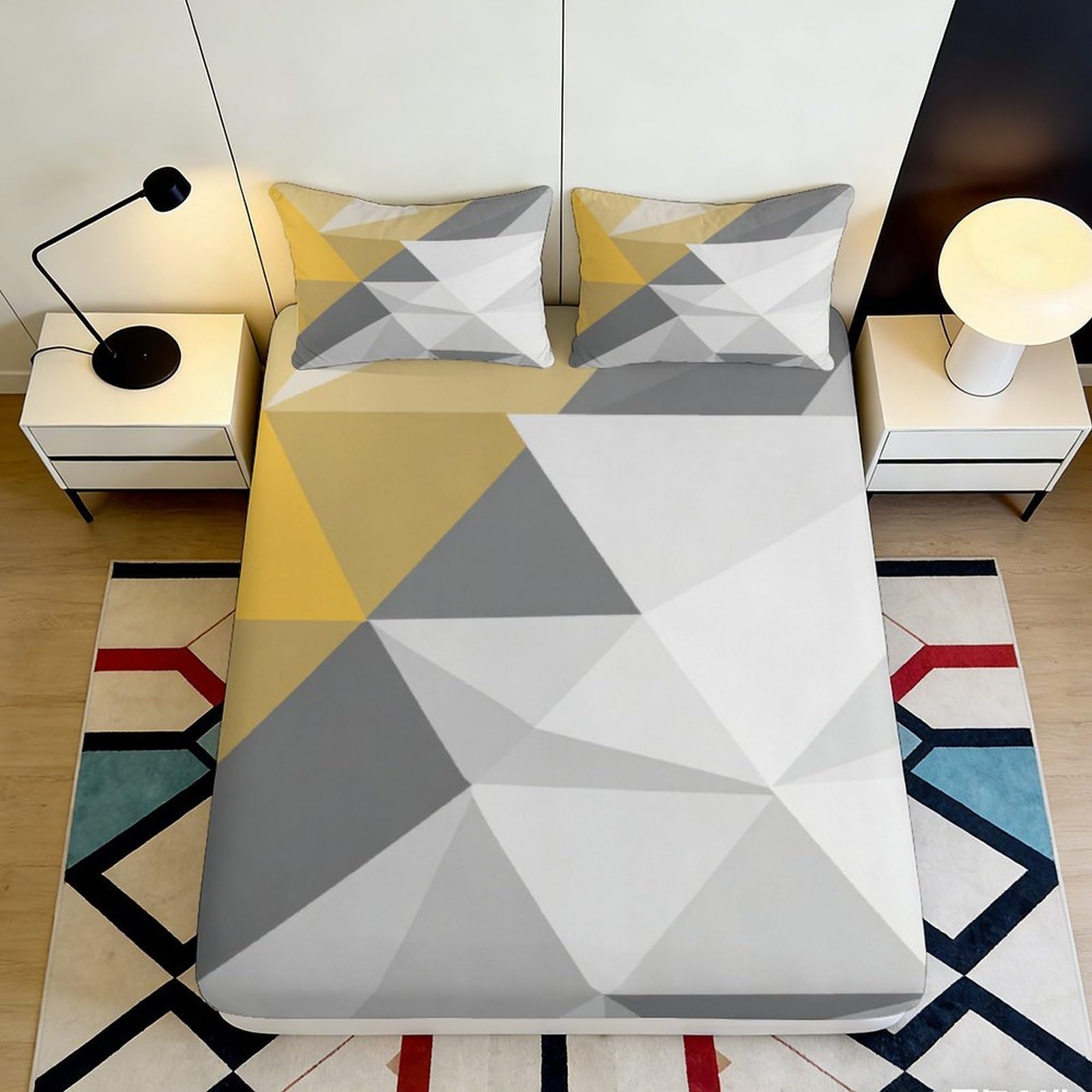 Jqzkxnhpbr Style-2 3D Printed Geometric Yellow Grey Fitted Sheet Microfiber Modern Abstract Bed Sheet For Bedroom Dorm Bed Protection Decor 90X200x25cm