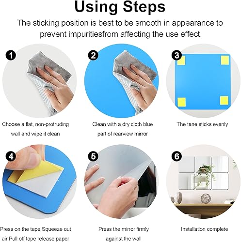 Miniatura 7 de 4 azulejos de espejo de pared, espejo cuadrado acrílico autoadhesivo de 8 x 8 pulgadas, hojas de espejo flexibles, calcomanías de pared sin marco,