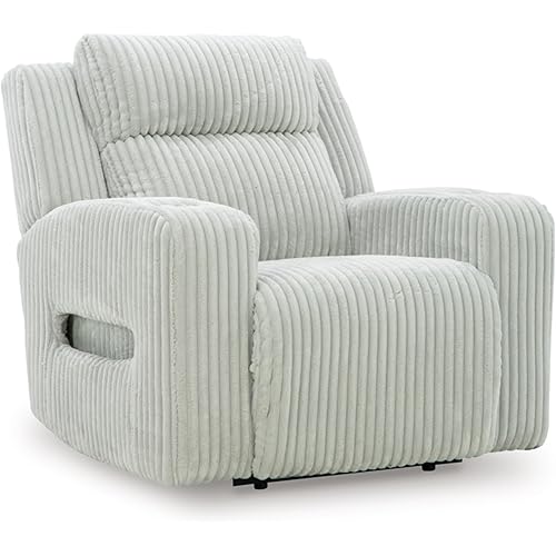 Signature Design by Ashley Broad Cove Casual LED Power Recliner with Adjustable Headrest, Storage and USB Ports, Light Gray