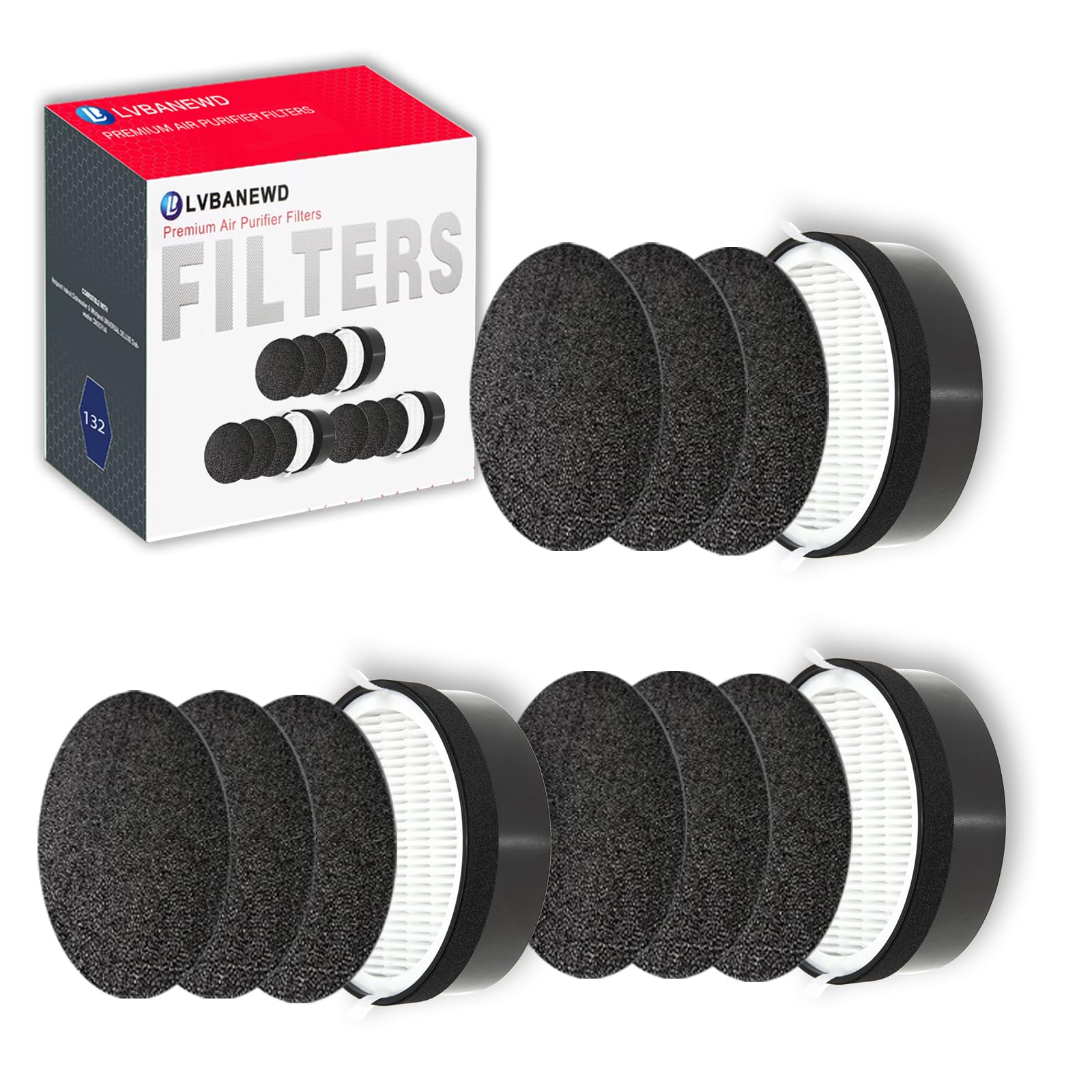 LV-H132 Replacement Filter Compatible with Levoit LV-H132 Air Purifier, H13 True HEPA Filter Replacement, Activated Carbon Filter, Part # LV-H132-RF, 3 Pack