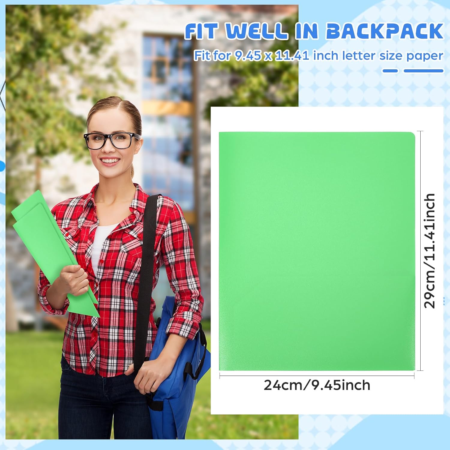 24 Pcs Green Heavy Duty Plastic Folders 2 Pocket File Folder Fit Letter Size for Home Office School Communication Presentation Report Sheet Protectors (Green)