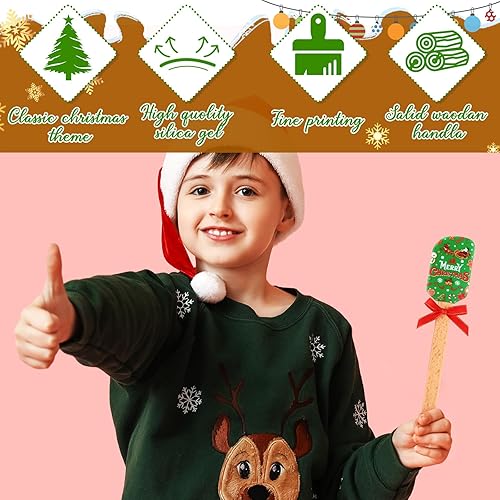 Miniatura 4 de Espátula de silicona de Navidad, 8 piezas, con patrón de Papá Noel, espátula de decoración de pasteles de Navidad, juego de espátulas de silicona de