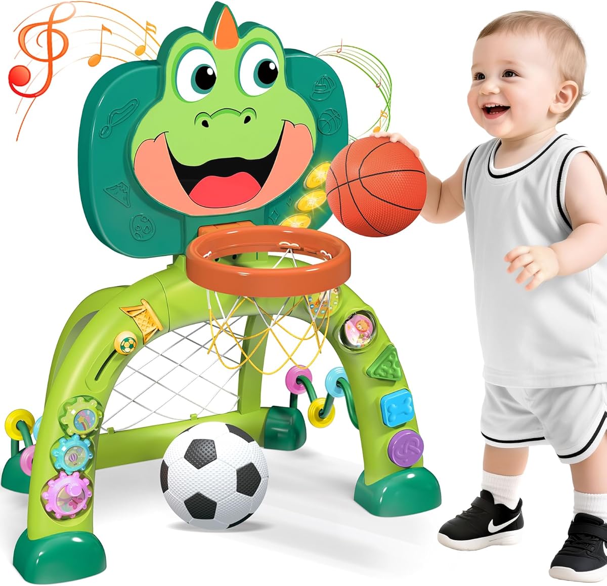 Marstone Baby Boy Toys for 1 2 3 Year Old Gifts: Toddler Basketball Hoop and Soccer Goal Activity Center Toys with Sound and Music for Kids, Girls 1-3, Interactive 1st First Birthday Present