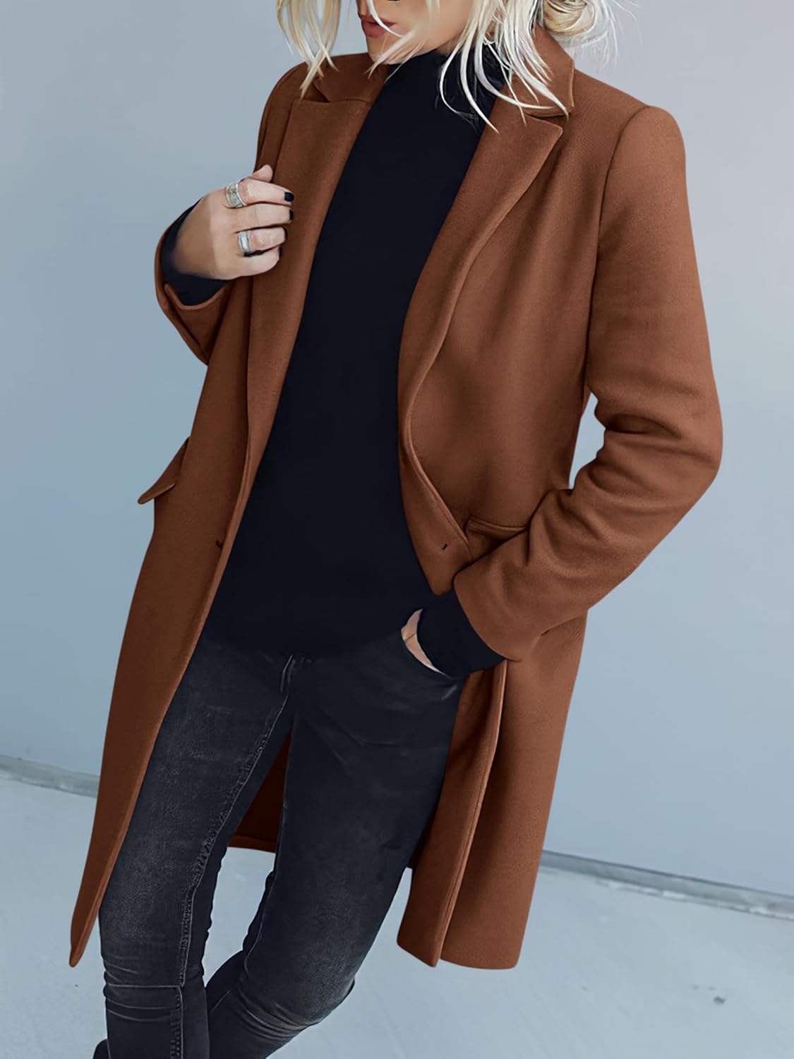 ANRABESS Womens Peacoat Notched Lapel Collar Single-Breasted Trench Coats Loose Casual Long Jacket 2025 Fall Winter Outerwear - Image 5