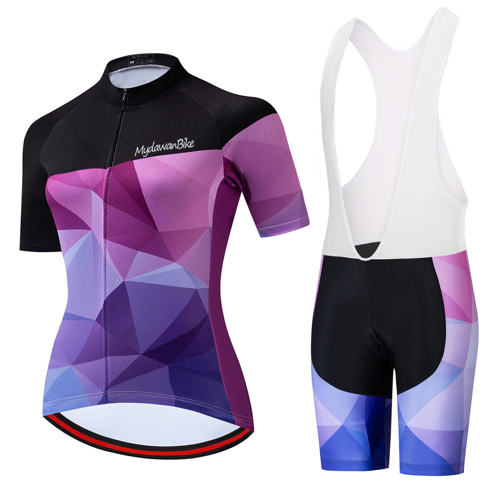 Maillot Cyclisme Femme Tenue Cycliste Été, Vêtements de Velo VTT Manche Courte MTB Jerseys et Cuissard à Bretelle avec 9D Coussin Gel,Ensemble Combinaisons de Cycling Respirant Séchage Rapide