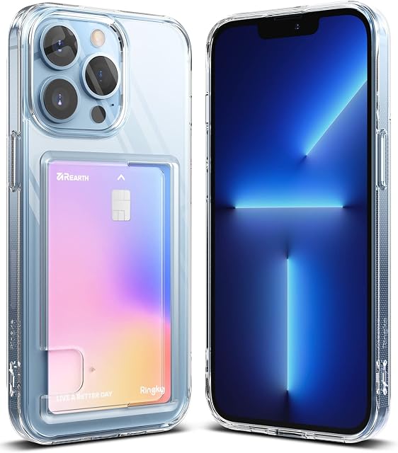 Ringke Fusion Card Compatible with iPhone 13 Pro Case, Transparent Hard Back with Built-in Slim Card Holder Wallet Cover - Clear