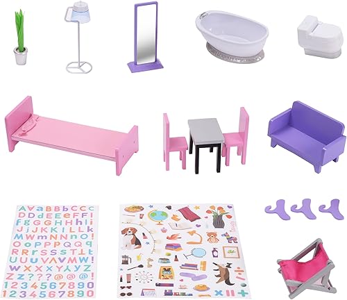 Miniatura 2 de Olivia's Little World Dreamland Sunset - Casa de muñecas de madera de 2 pisos con cubierta moderna en la azotea y 14 piezas, juego de accesorios