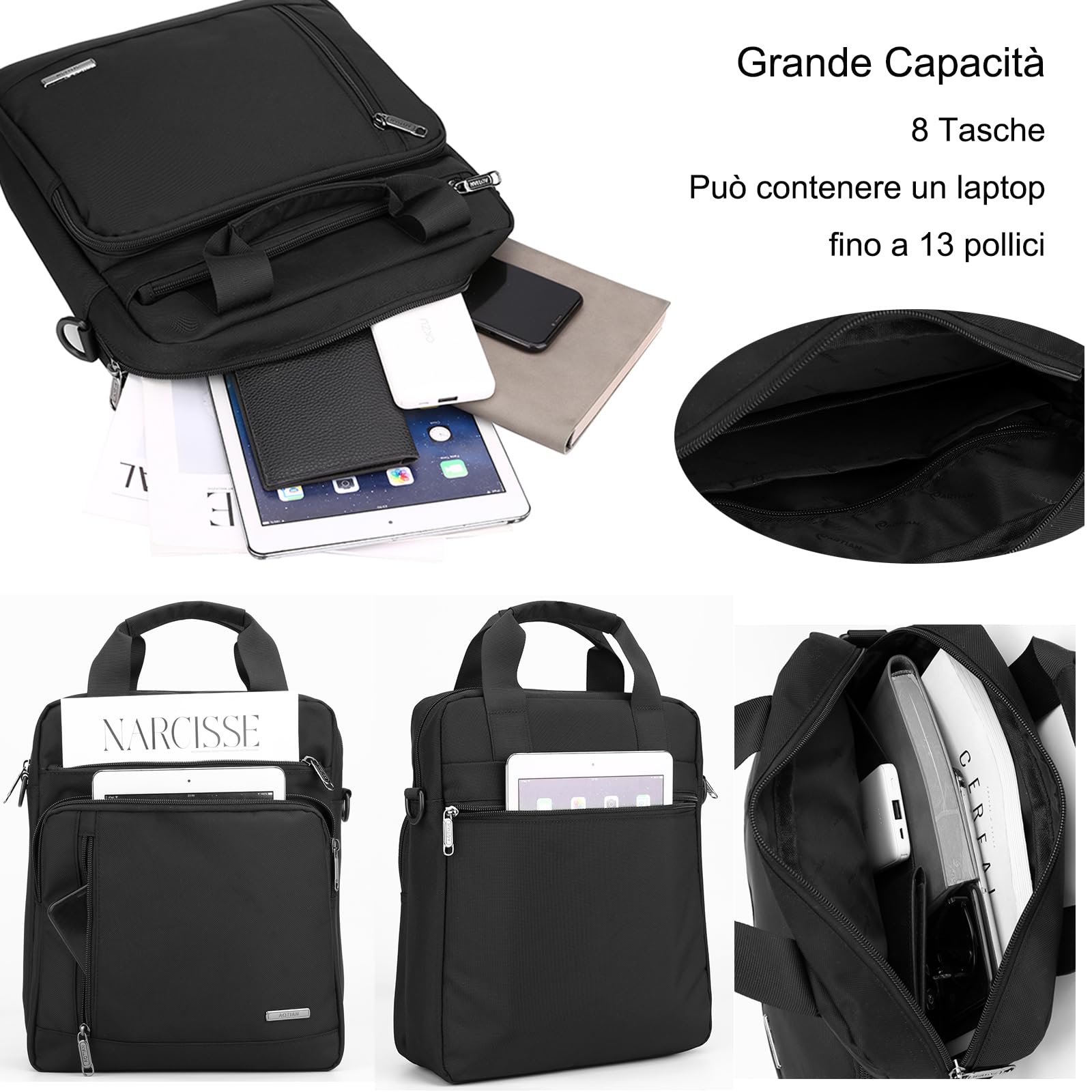 zhongningyifeng Borsa messenger da uomo per computer portatile da 13 pollici Oxford grande borsa a tracolla Business impermeabile casual nera borsa a tracolla per lavoro viaggi all'aperto, nero
