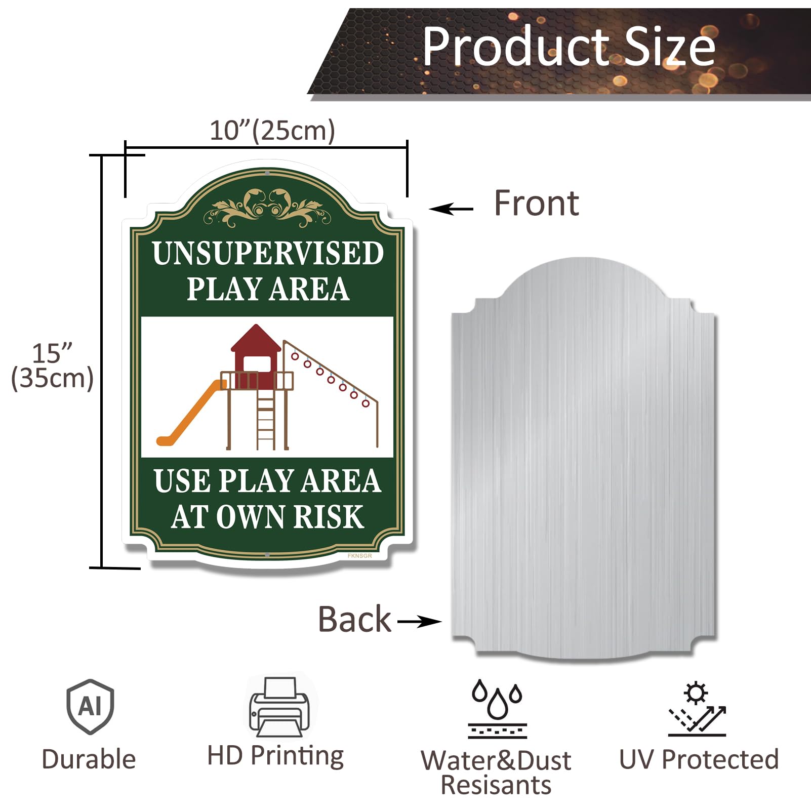 FKNSGR Unsupervised Play Area, Use Play Area at Own Risk Sign 2 Pack, 10 x 14 inches Rust Free Aluminum Sign, UV Protected - Image 2