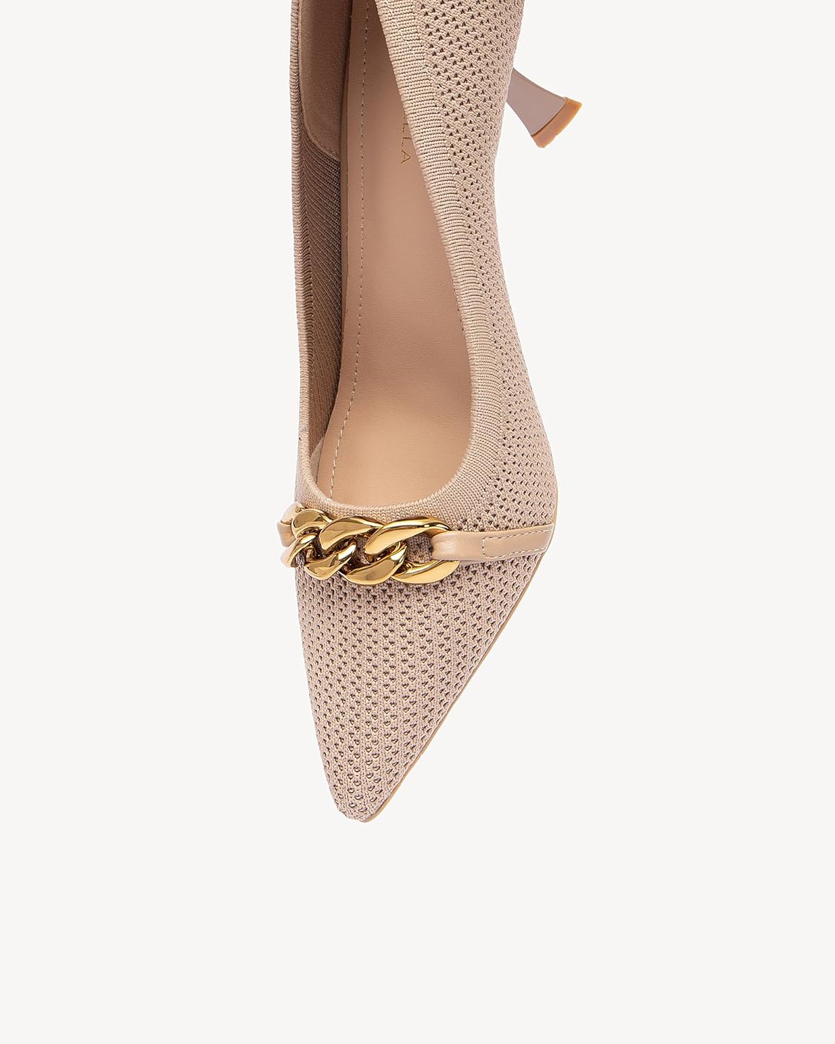 NEWBELLA Mousse FIT Women's Knitted Pointed Toe Stiletto Heels - Stiletto Dress Pumps with Chain Strap Detail, Comfortable Formal Shoes - Image 2