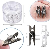 Vista 2 de 32 clips reutilizables para fotos, mini tachuelas de plástico negro, pinzas para la ropa, clips de papel decorativos para tableros de corcho, obras