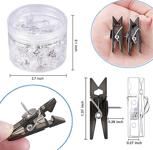 Miniatura 2 de 32 clips reutilizables para fotos, mini tachuelas de plástico negro, pinzas para la ropa, clips de papel decorativos para tableros de corcho, obras