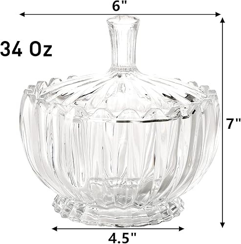 Miniatura 2 de DEAYOU Paquete de 2 platos de cristal para dulces con tapa, recipiente grande para azúcar cubierto de cristal de 34 onzas, recipiente de