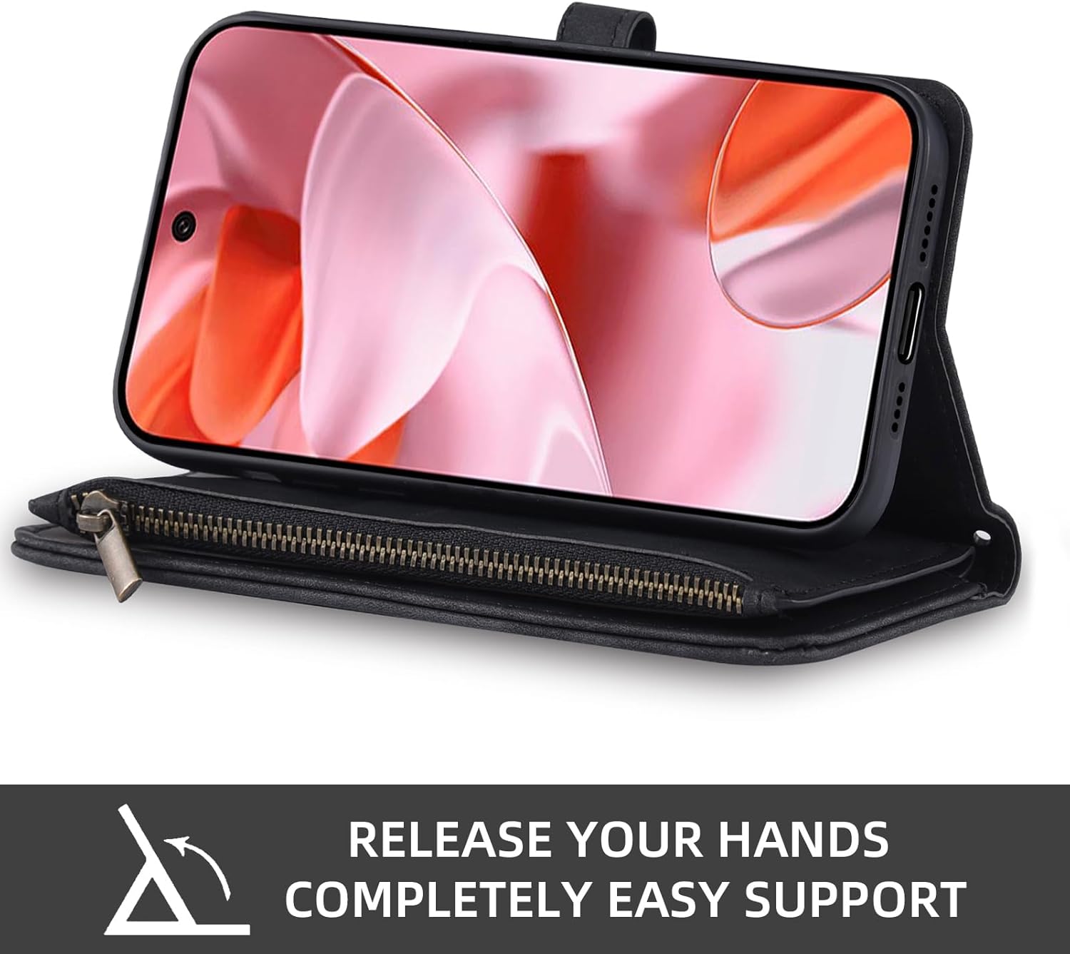 Asuwish Phone Case for Google Pixel 9/9 Pro 5G Wallet Cover with Screen Protector and Crossbody Wrist Strap Leather Flip Pattern Zipper Credit Card Holder Stand Cell Pixel9 9Pro Nine Women Men Black