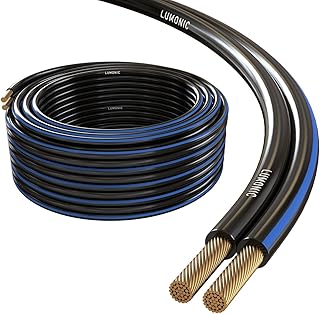 Lumonic Cables de Altavoz | 5m Negro | 2X 2,5mm² CCA | Marcado Azul Cable de Altavoz HiFi | Línea Doble de Audio