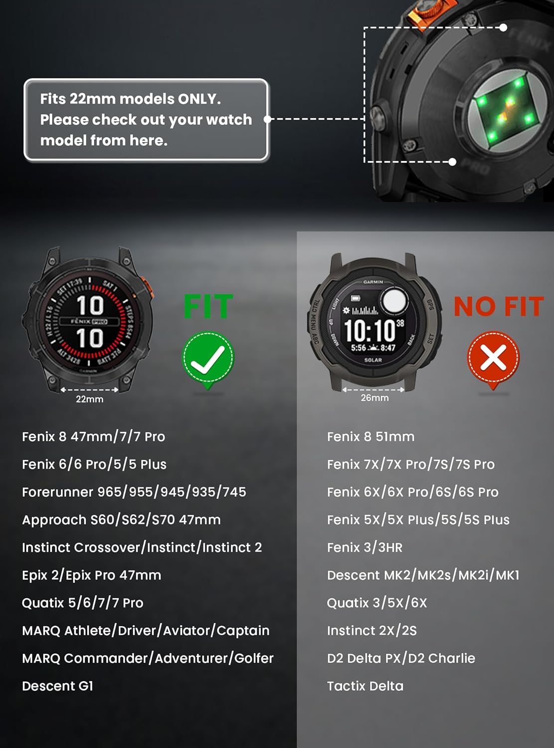 Quickfit 22mm 26mm Watch Band - Compatible with Garmin Fenix 8 47mm 51mm/Fenix 7/7X/6/6X/5/5X, Magnetic Clasp Braided Stretchy Nylon Sport Strap for Men and Women, Multiple Colors - Image 2