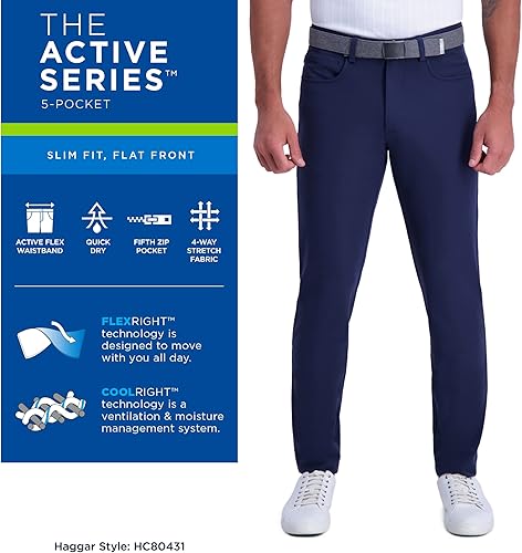 Vista 5 de HAGGAR Men's The Active Series Slim Fit Flat Front Pant