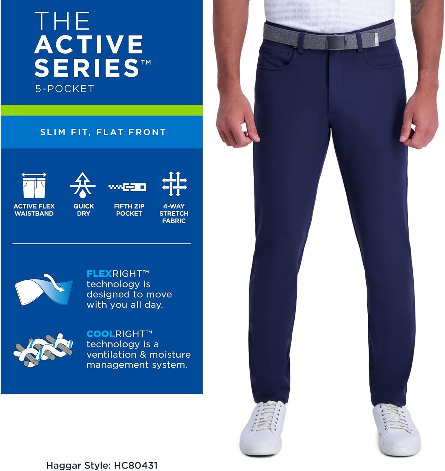 Haggar Men's The Active Series Slim Fit Flat Front Pant 30W x 30L Dark Solid Grey