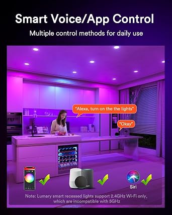 Lumary 3'' Smart LED Recessed Light, RGBCW Ceiling Light with Alexa, 4Pack