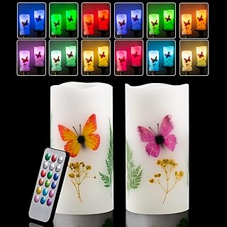 Flameless Candle with Remote Control, Battery Operated LED Candle Color Changing Electric Candles, with Flickering Timer Dimmer Feature, Christmas Home Decorations, 3 x 6 inches, Set of 2