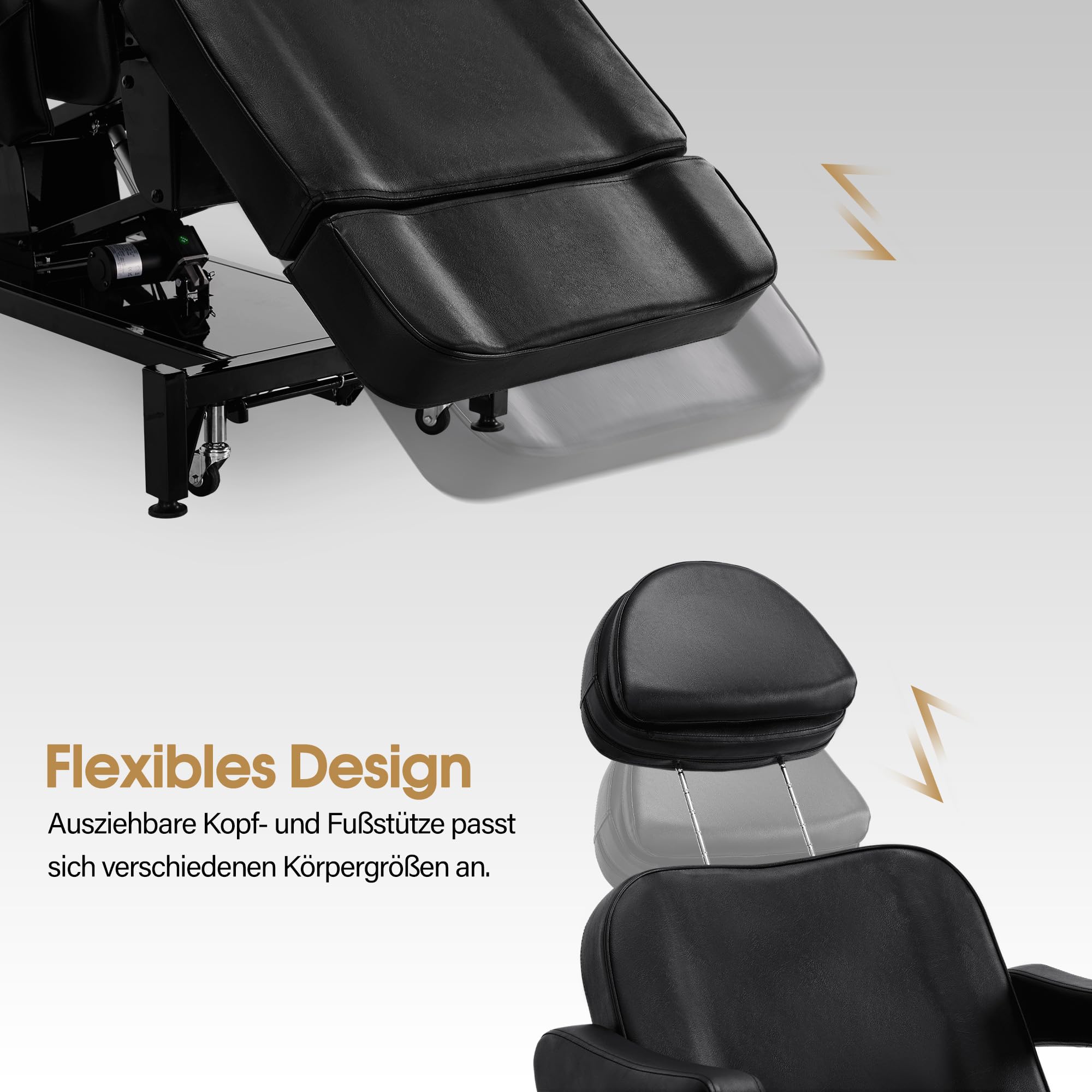BarberPub Camilla de estética eléctrica con 3 Motores, Plegable y Ajustable 18 cm, reposabrazos giratorios 180°, para SPA (Negro/Cuero sintético)