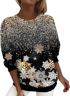 YuzRong Women's Blouse Long Sleeve Shirt Women Fashion Christmas Tree Print Sweatshirt Loose Round Neck Loose Blouse Top Winter Autumn Spring Warm Soft Pullover Tops