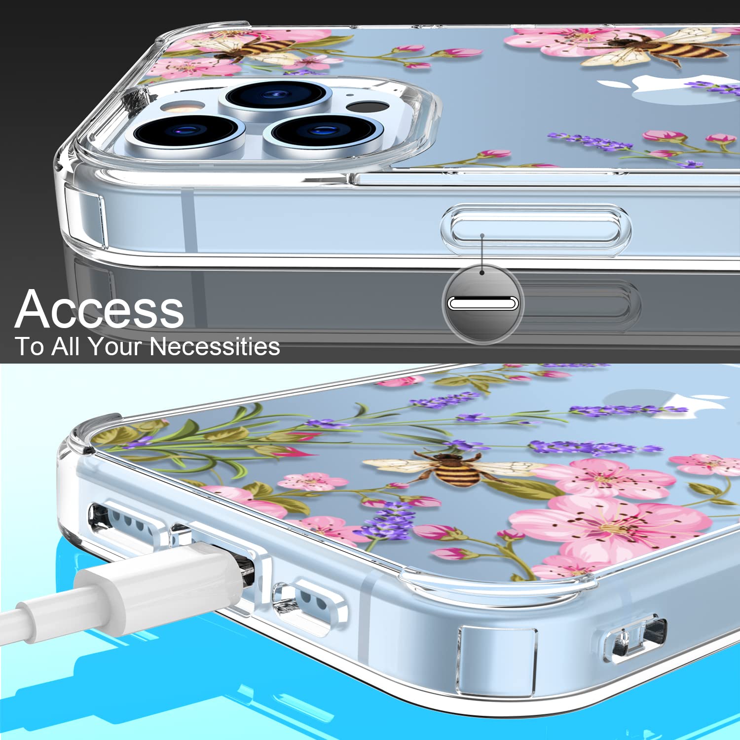 Custodia Trasparente Con Fiori Per IPhone 13 Pro Max – Paraurti In TPU + Pellicola In Vetro Inclusa - 4
