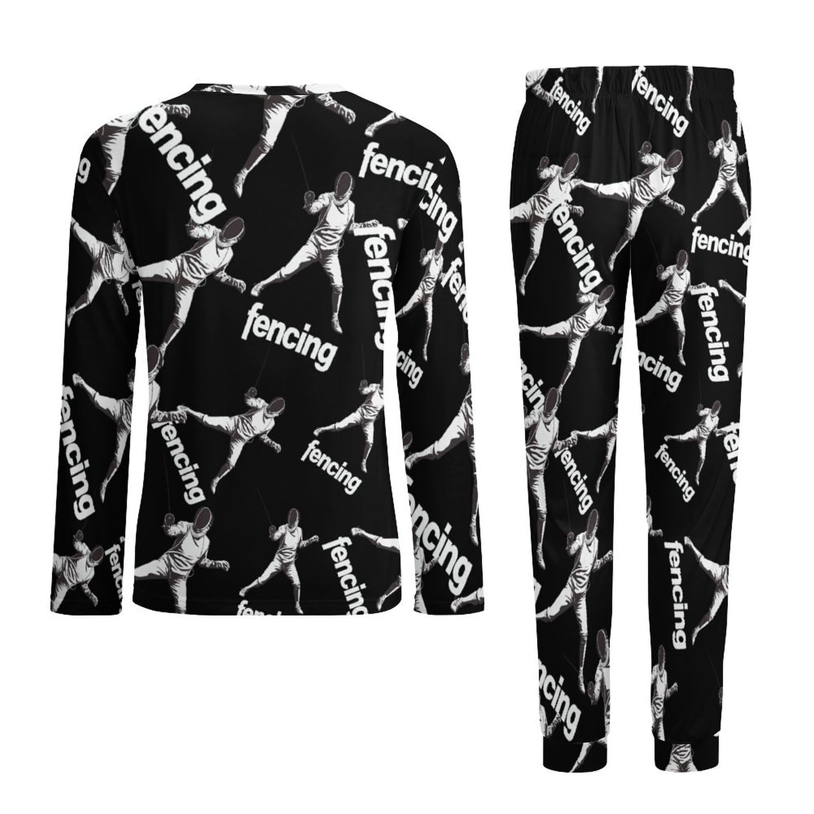 Fencing - Conjunto de pijama para hombre, cuello redondo, 2 piezas, manga larga, suave, transpirable, para todas las estaciones