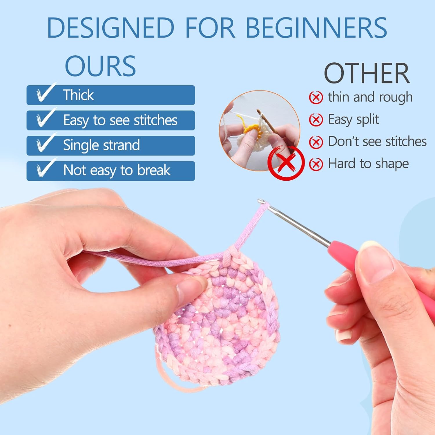 Timgle 18 Pack Beginners Crochet Yarn Cotton Yarn for Crocheting and Knitting with Easy to See Stitches Cotton Nylon Blend Yarn for Crochet Kit Making(Mixed Colors)