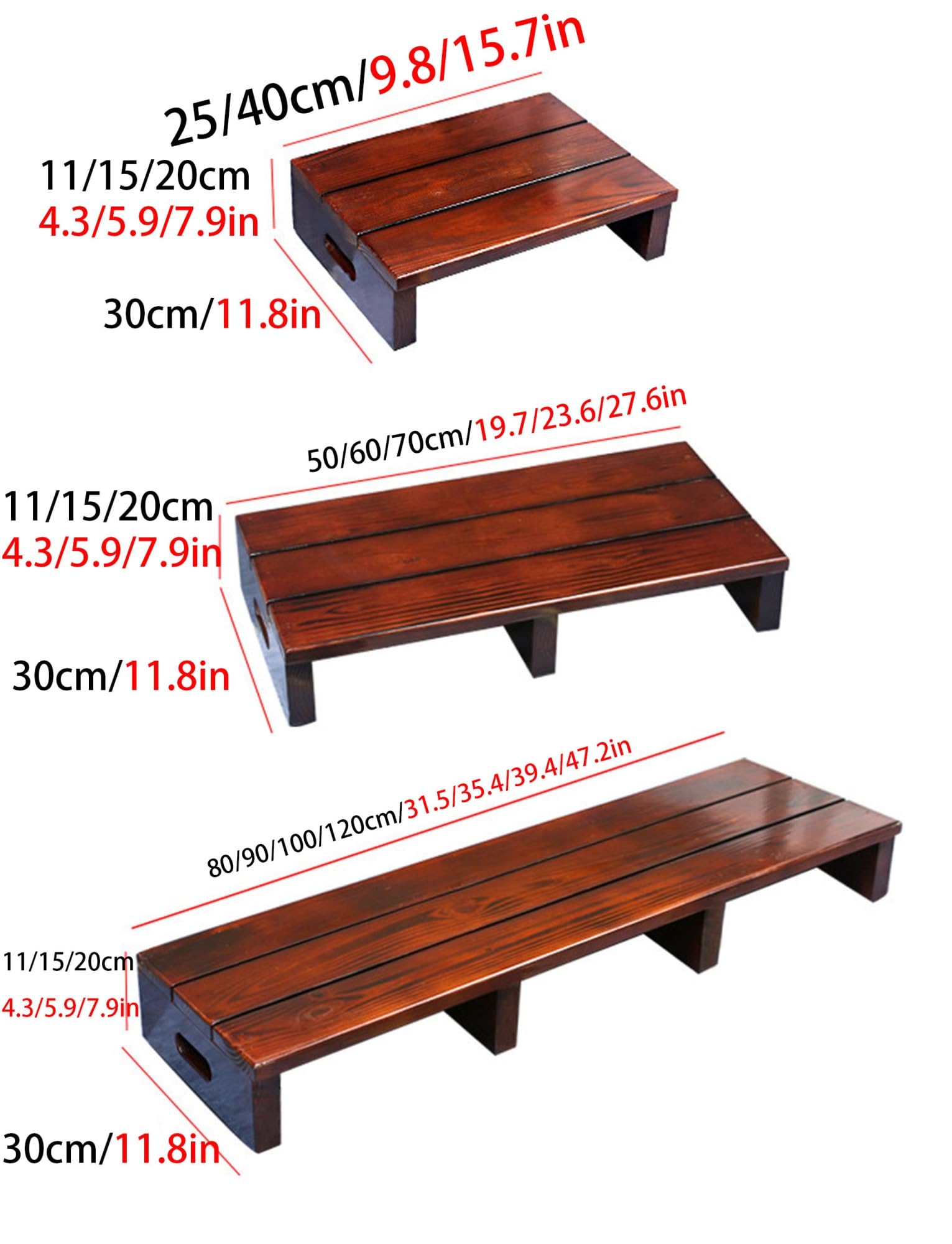 Taburete de madera resistente con almohadillas antideslizantes, escalones de madera de pino maciza para exteriores para adultos y personas mayores, resistente a la intemperie