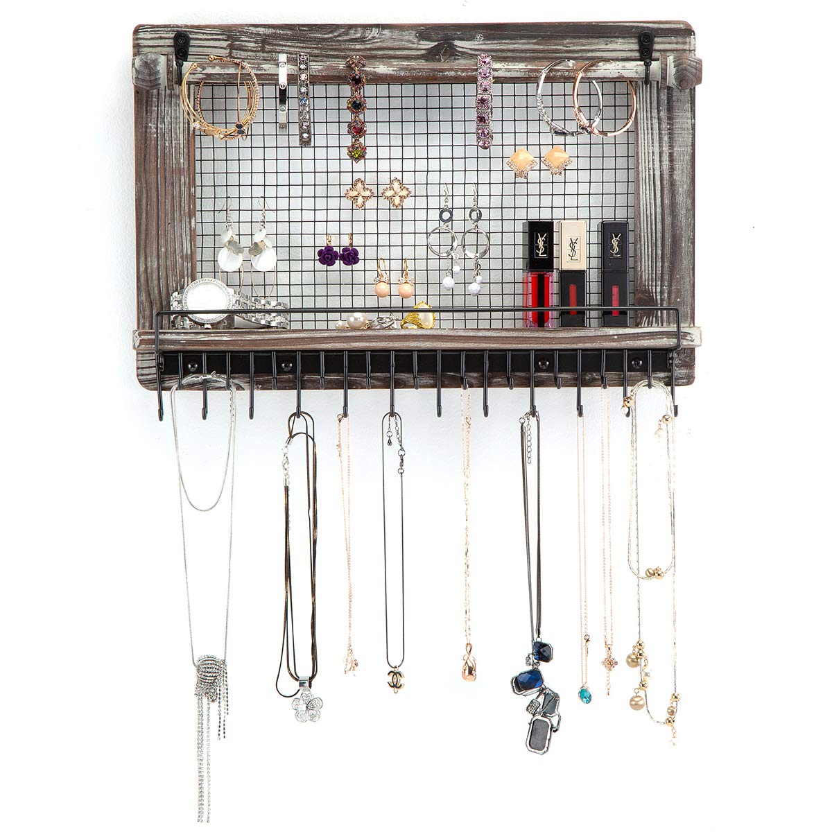 J JACKCUBE DESIGN JackCubeDesign Hanging Jewelry Organizer Collana Hanger Braccialetto Holder Wall Mount Collana Organizer con 25 ganci (Bianco / 41,6 x 12,4 x 7,4 cm) -: MK124C