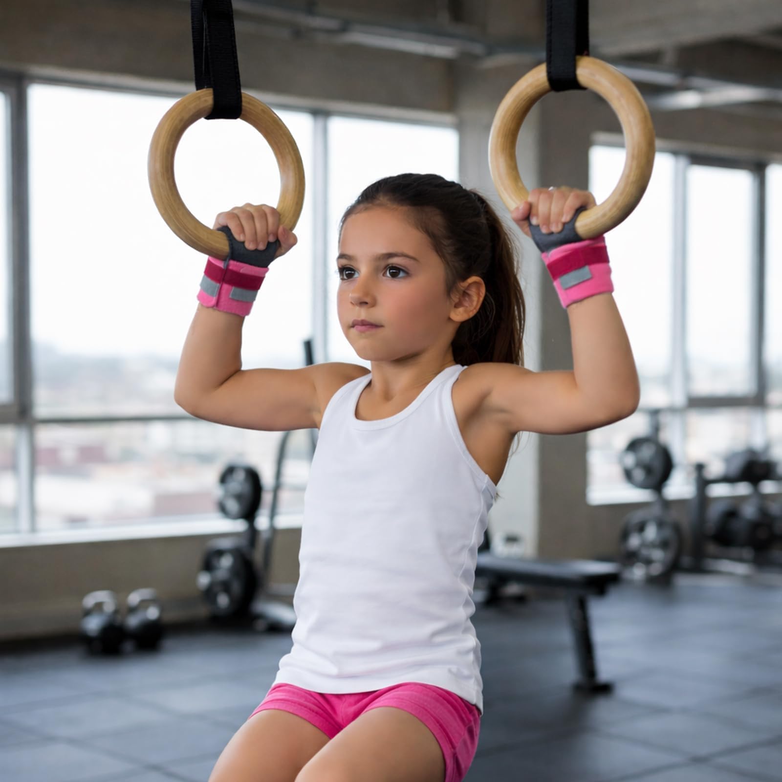 1 muñequera + 1 par de empuñaduras de Gimnasia para niñas, jóvenes, niños, calleras Agarraderas de Entrenamiento para Mano, Palma y Muñeca - Accesorios Deportivos y de Fitness - 5