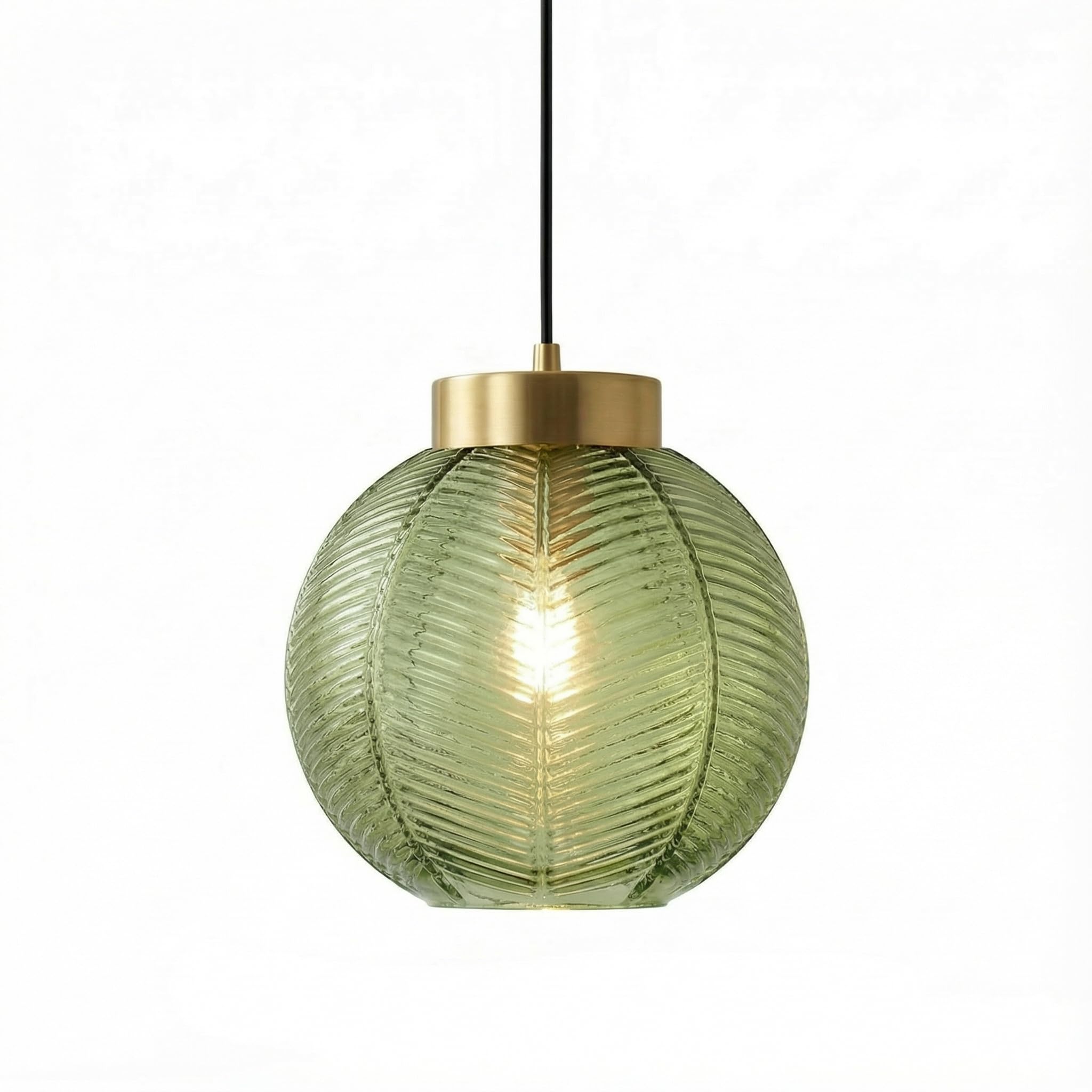 Lampada a Sospensione Vintage,Sfere in Vetro con Venature Fogliari, Metallo Oro E27 Lampadario Sospeso da Soffitto per Camera da letto, Sala da pranzo, Loft e Ristoranti (Verde, 20cm)