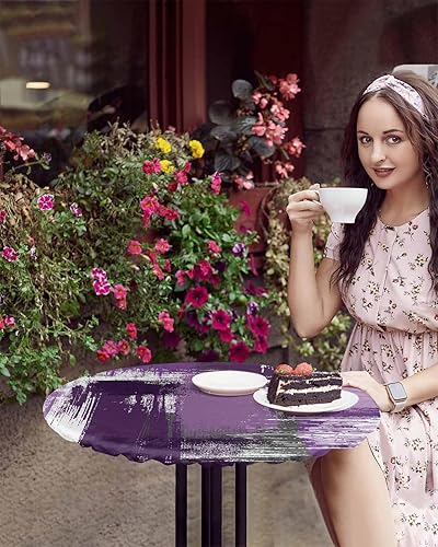 Miniatura 10 de SEVENBABU Mantel redondo de 45 a 54 pulgadas, mantel redondo de vinilo ajustable con borde elástico para fiestas al aire libre, pincel geométrico,