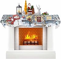 Vista 1 de Bufanda de chimenea de muñeco de nieve de Navidad, diseño de árboles de Navidad de invierno, copos de nieve, alce, chimenea, estante superior