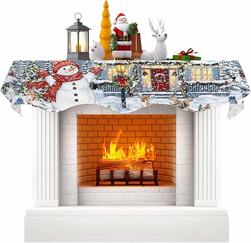 Bufanda de chimenea de muñeco de nieve de Navidad, diseño de árboles de Navidad de invierno, copos de nieve, alce, chimenea, estante superior,