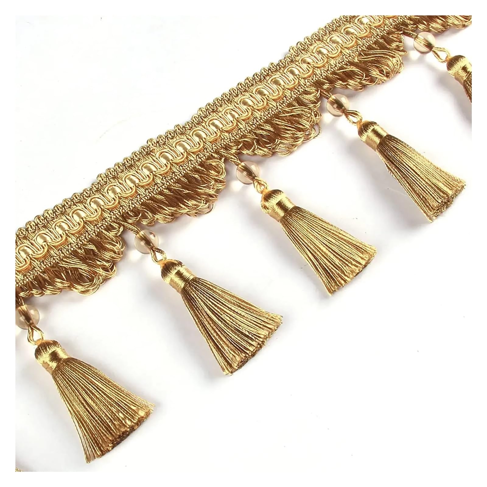 Lot de 6 m de rideau à franges en dentelle - 9 cm de large - Couleur café et doré - Décoration de vêtements - DIY - Couture - Tissu - Perles - Pompons en dentelle
