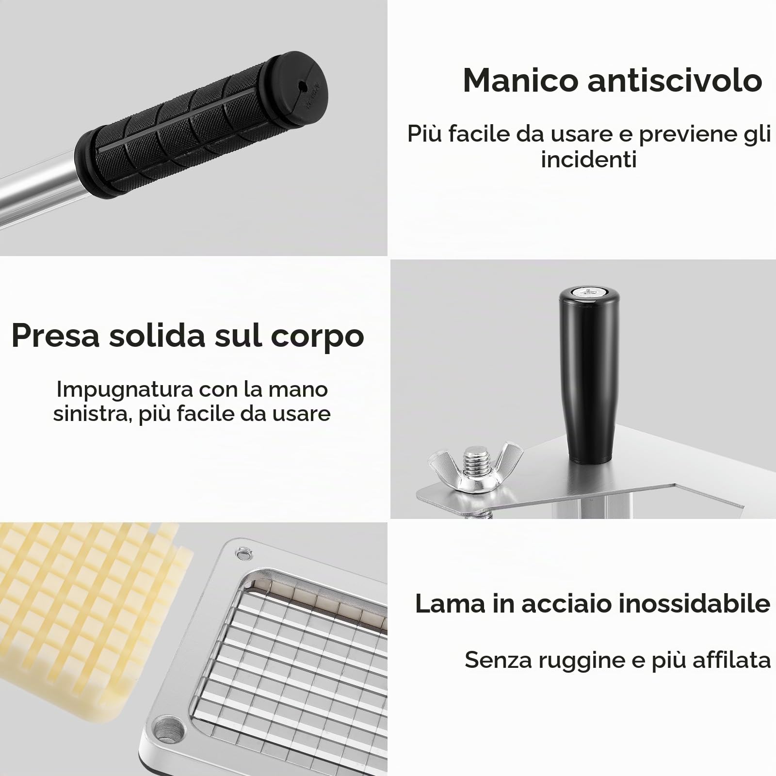 Taglia Patate Fritte Professionale, Tagliapatate per Patate Fritte Tagliaverdure con Lame in Acciaio Inossidabile 304 di Dimensioni 1/4" 1/2" 3/8"e Piastra Alimenti (Kit, 1)
