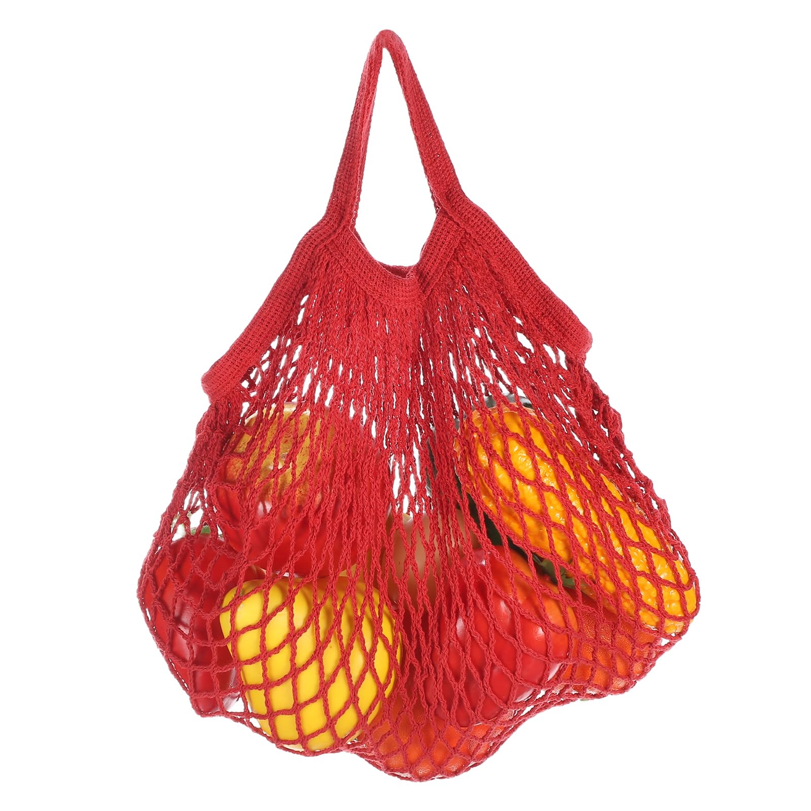 sourcing map Reusable Mesh Produce Storage Bags Washable Net Portable Fruit and Vegetable Bag Cotton String with Short Handle for Grocery Shopping Storage Fruit Vegetable, Red