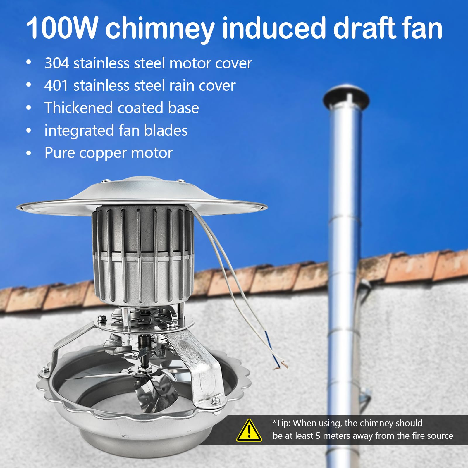Rauchabzug Ventilator 100W, Kaminventilator 13,5-22 cm Fume Ventilator