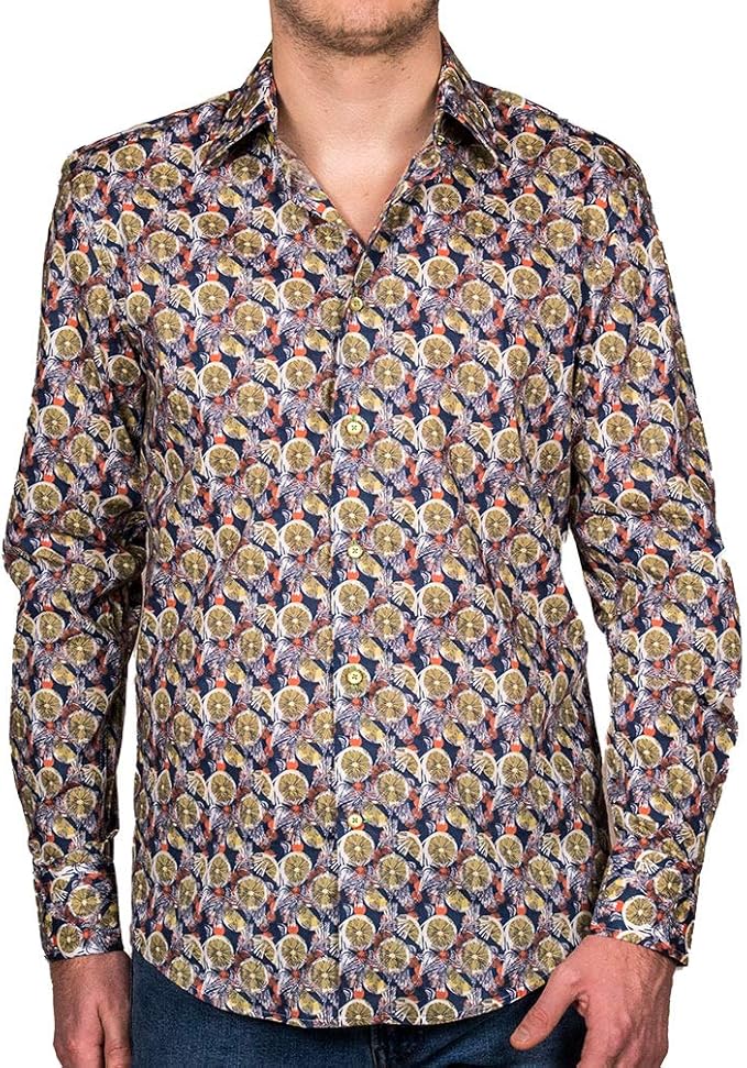 Amazon コトンドゥ Cotondoux 柄シャツ メンズ 長袖シャツ ビンテージ レトロ かわいい リゾート フルーツ レモン M01ad11lemon シャツ 通販