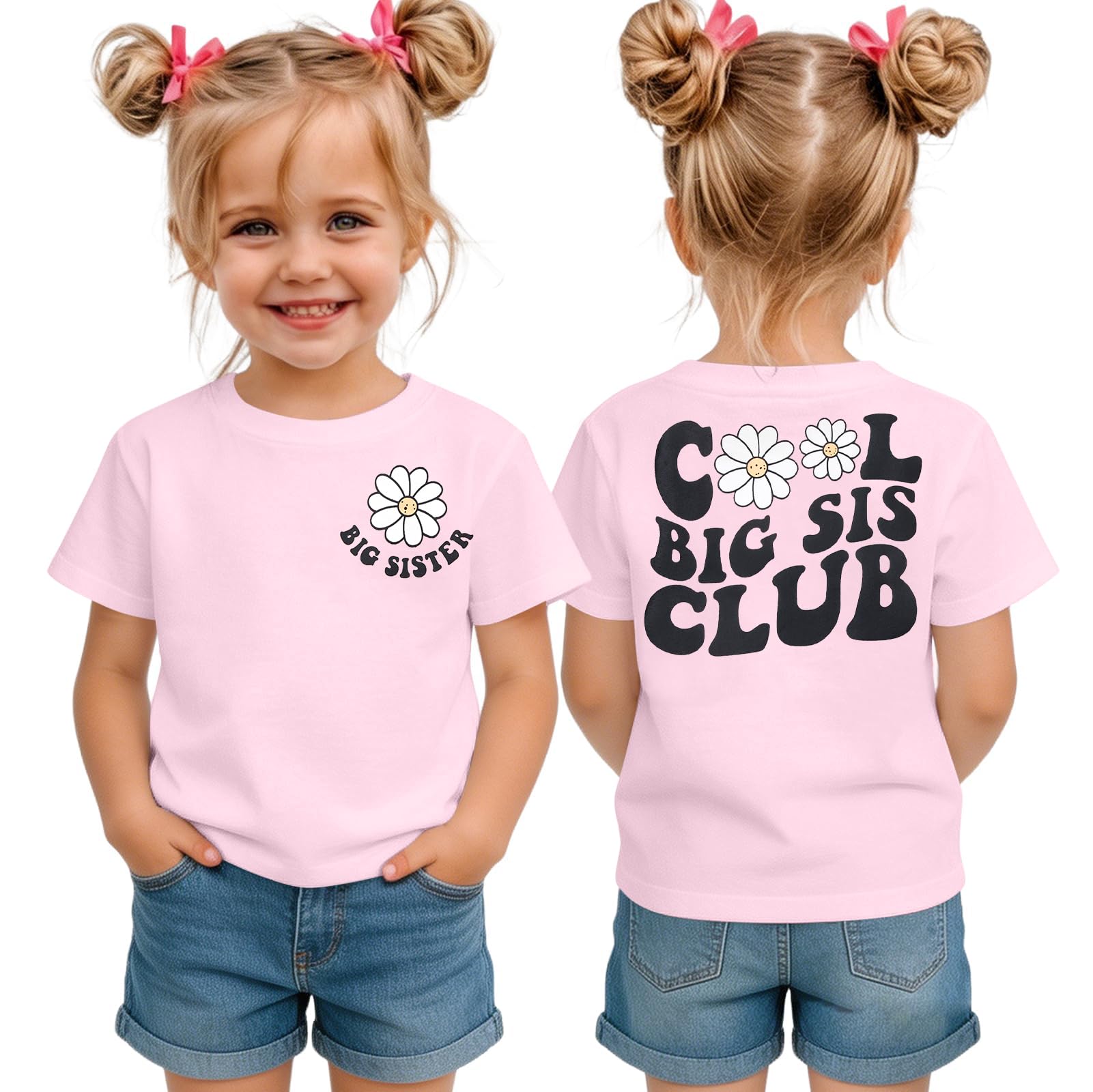 LOTUCY Toddler Girls Big Sister Shirt Cool Big Sis Club Announcement Outfit